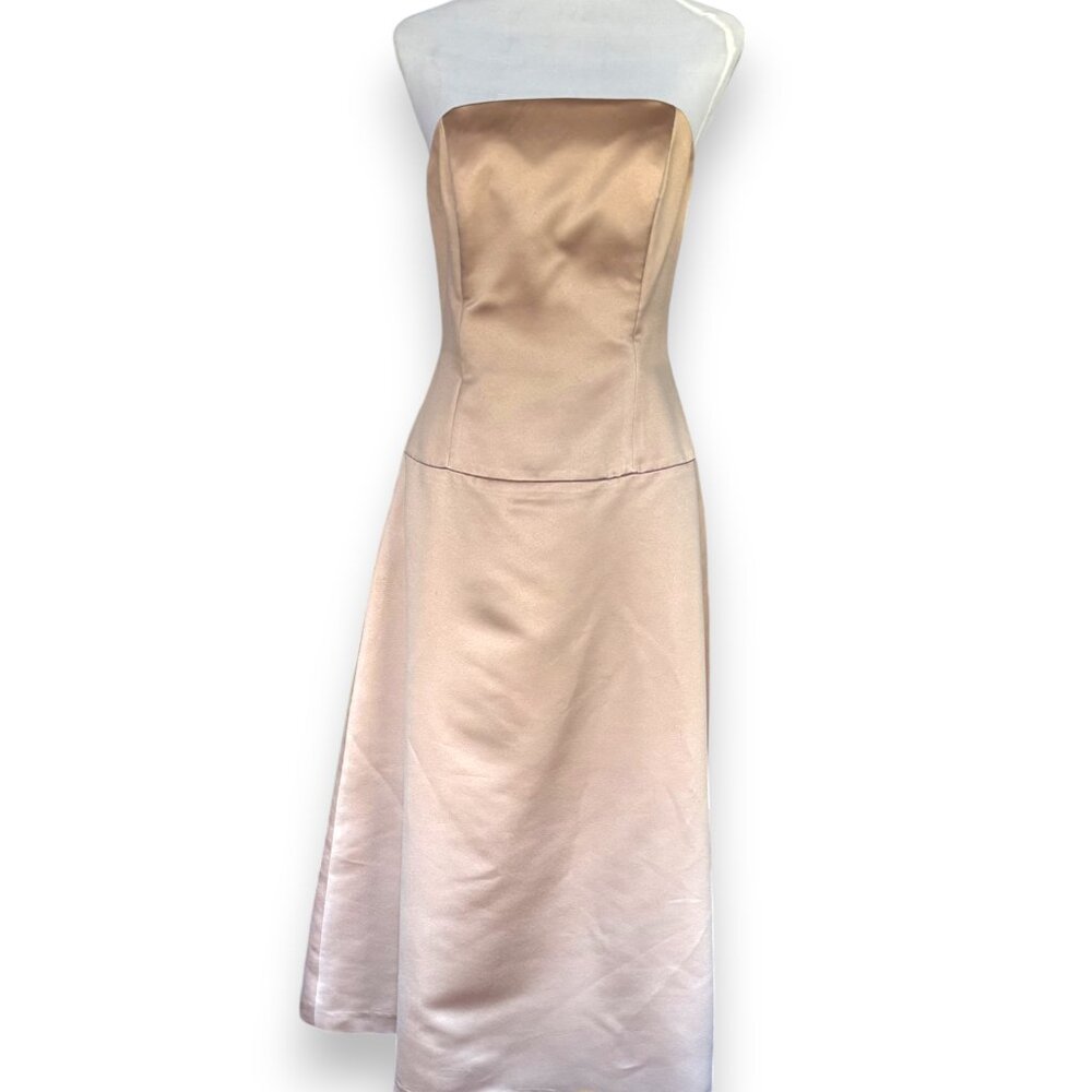 Amsale Y2K strapless satin champagne bridesmaid prom‎ long evening gown sz 6